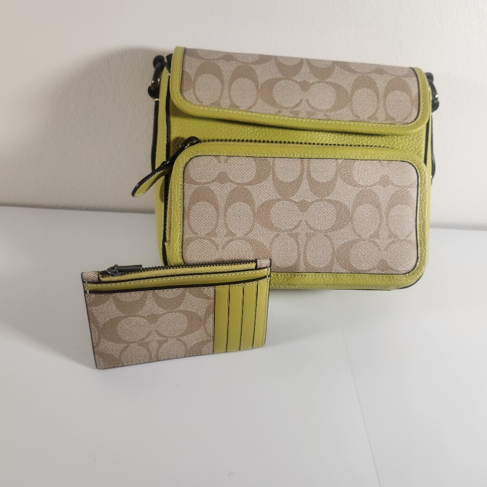 Coach Cream and Green Crossbody Bag
